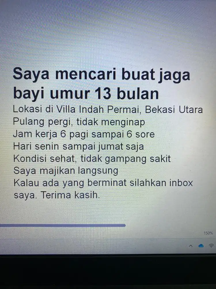 Saya mencari buat jaga bayi umur 13 bulan