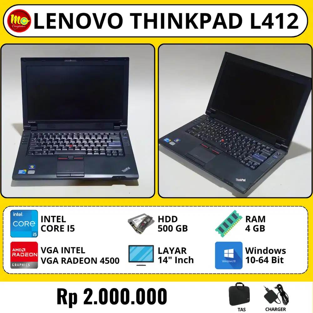 Laptop Lenovo ThinkPad L412 | Core i5 | Dual VGA | Siap Pakai!