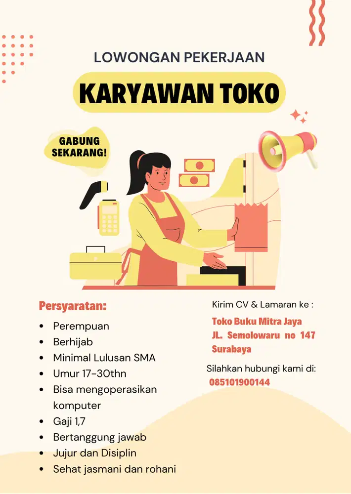 Lowongan Pekerjaann Jaga Toko ATK