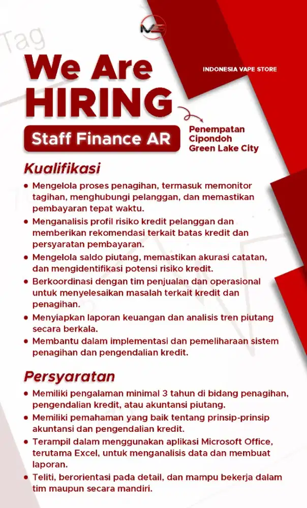 Loker staff finance AR (khusus wanita)