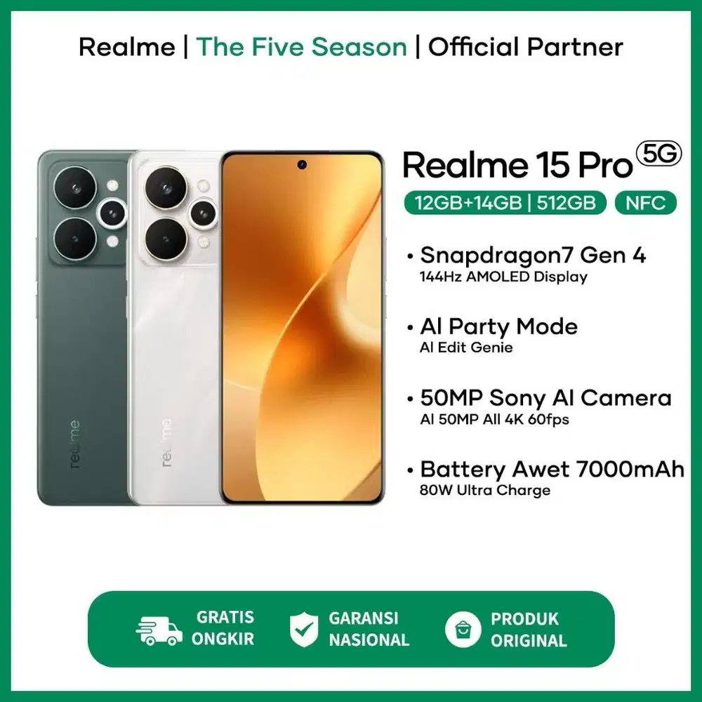 REALME 15 pro 5G.amoled 144Hz.cip 7 gen 4. Baterai 7000.80watt. ip 69