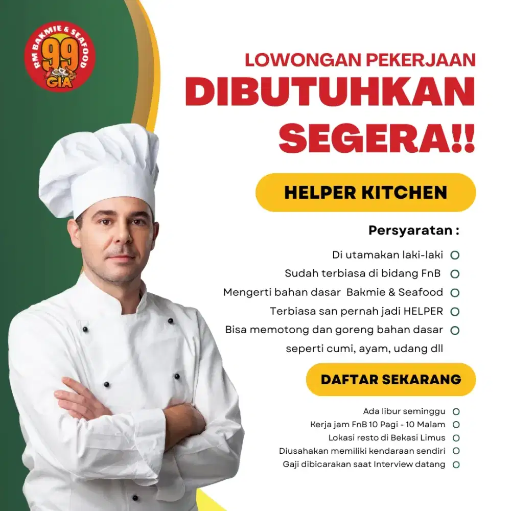 Dicari Chef Kitchen Resto