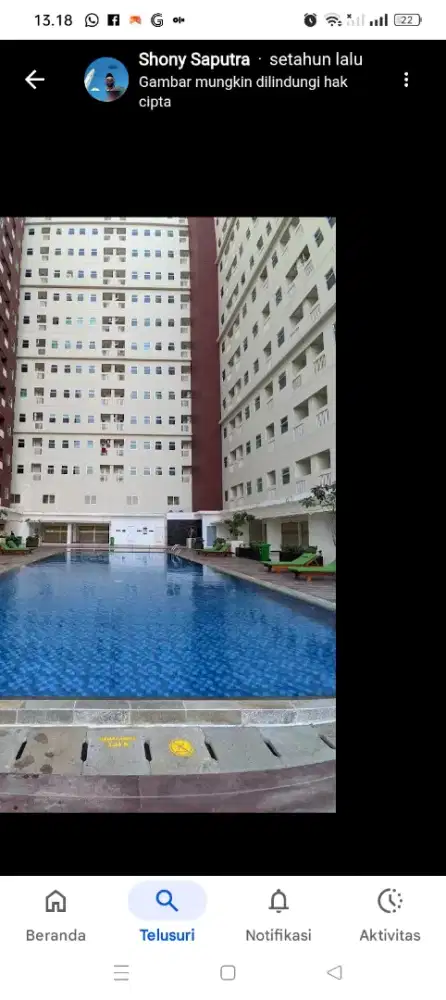 Disewakan/over kredit apartemen tipe studio ukuran terluas