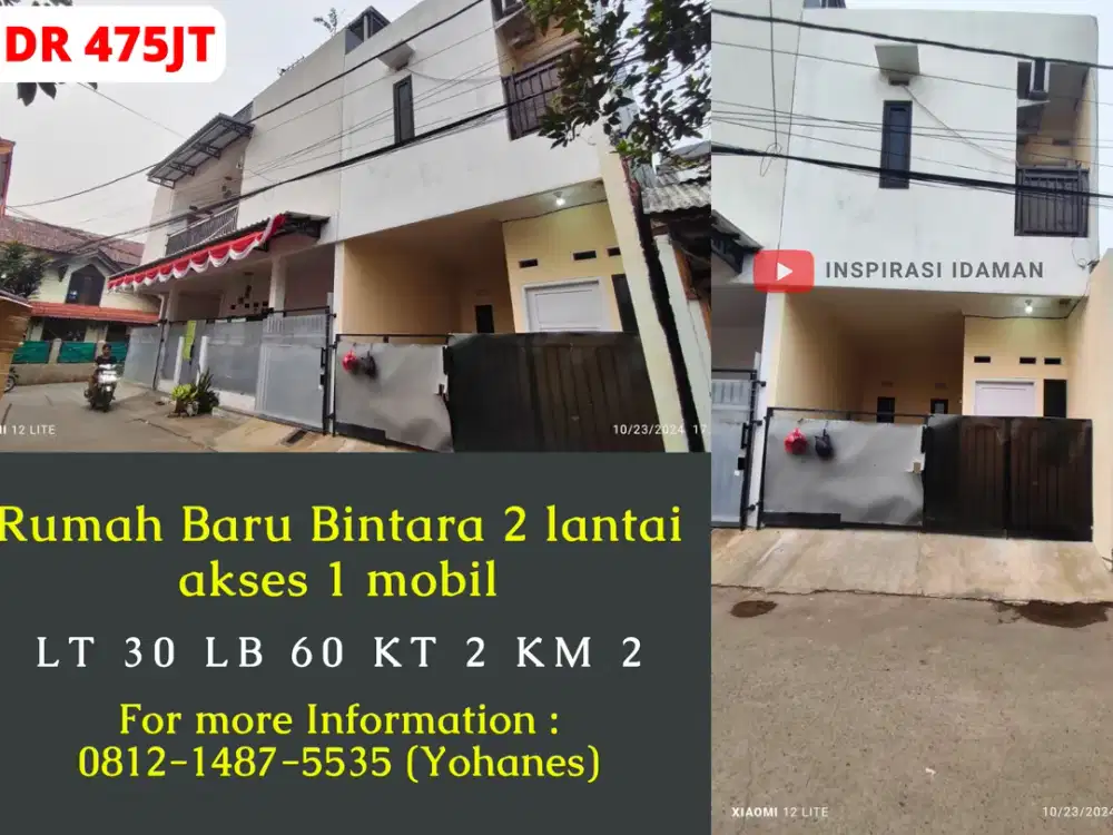 Rumah Baru Bintara 2 lantai 30mtr akses 1 mobil