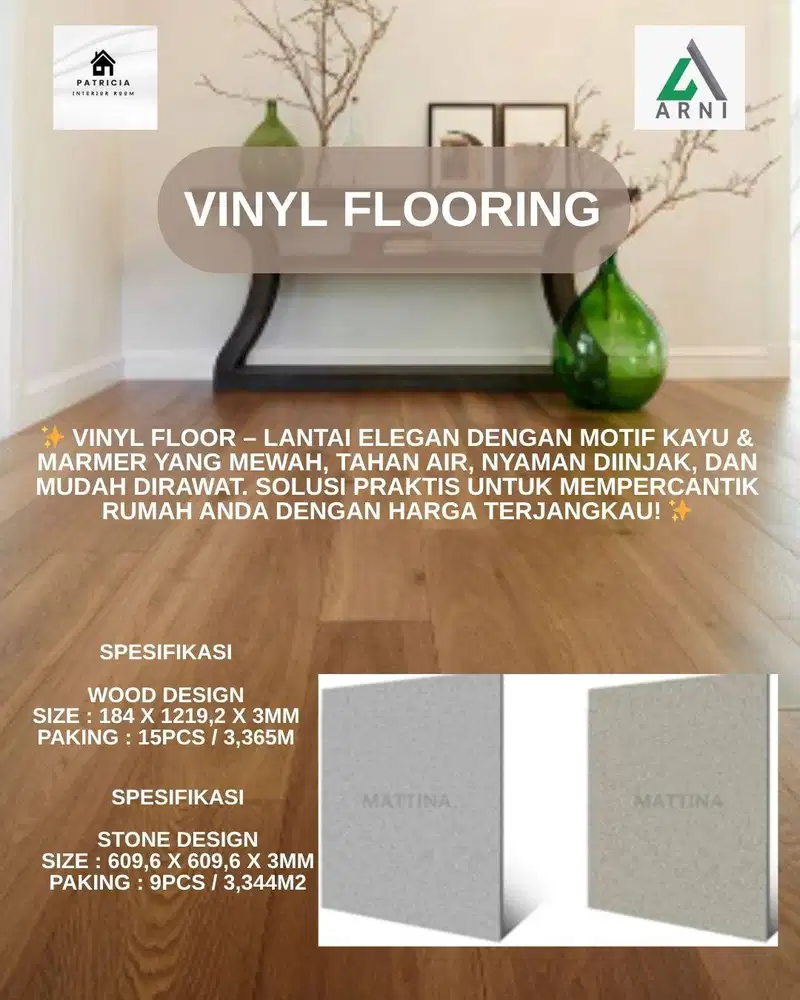Lantai Vinyl Design Wood Dan Stone | Ukuran 3mm | Design Estetic