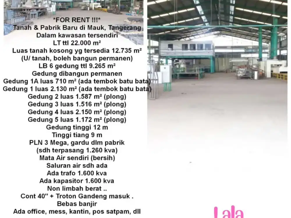 LUAS TOTAL 22.000 6 GEDUNG PABRIK DIJUAL ATAU DISEWAKAN KONTAINER
