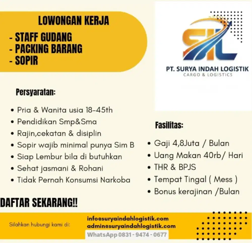 LOKER PT SURYA INDAH LOGISTIK