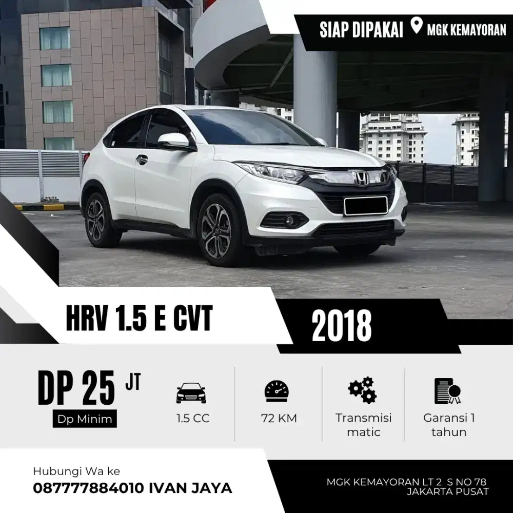 { TDP 25 JUTA } HONDA HRV 1.5 E CVT 2018 LIKE NEW