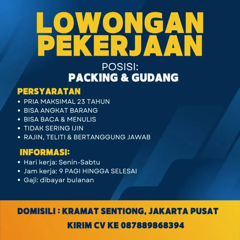 Lowongan Pekerjaan Daerah Kramat, Gudlang dan Packing