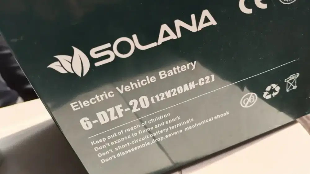 Aki Baterai motor mobil listrik Solana 6DZF20 12v 20ah