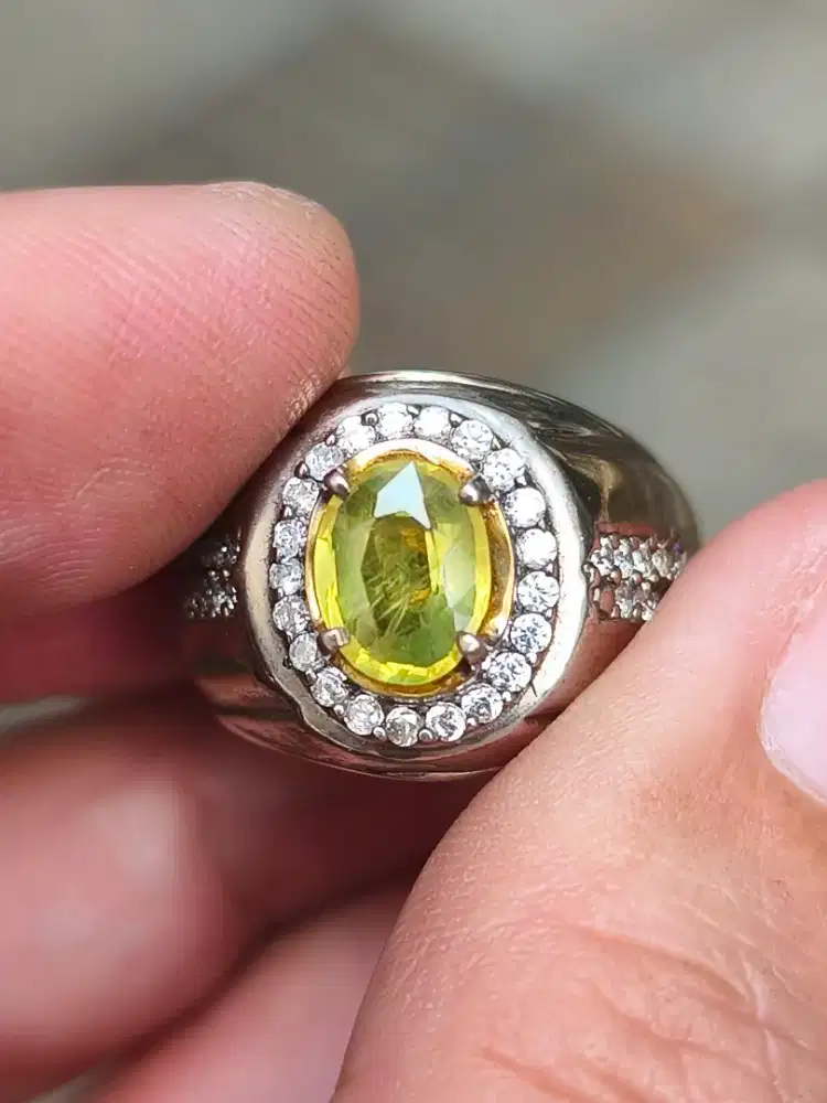 Cincin Batu yellow safir sapphire 1.82 crat ring perak memo skylab