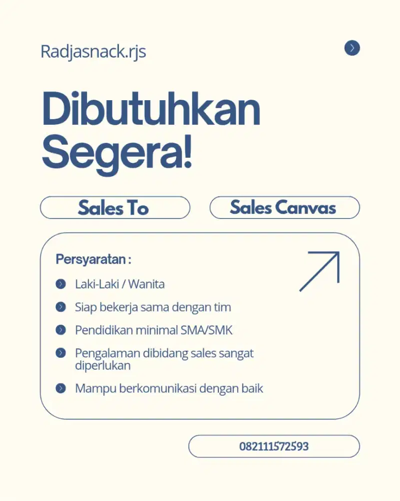 Info lowongan kerja sales To & sales canvas