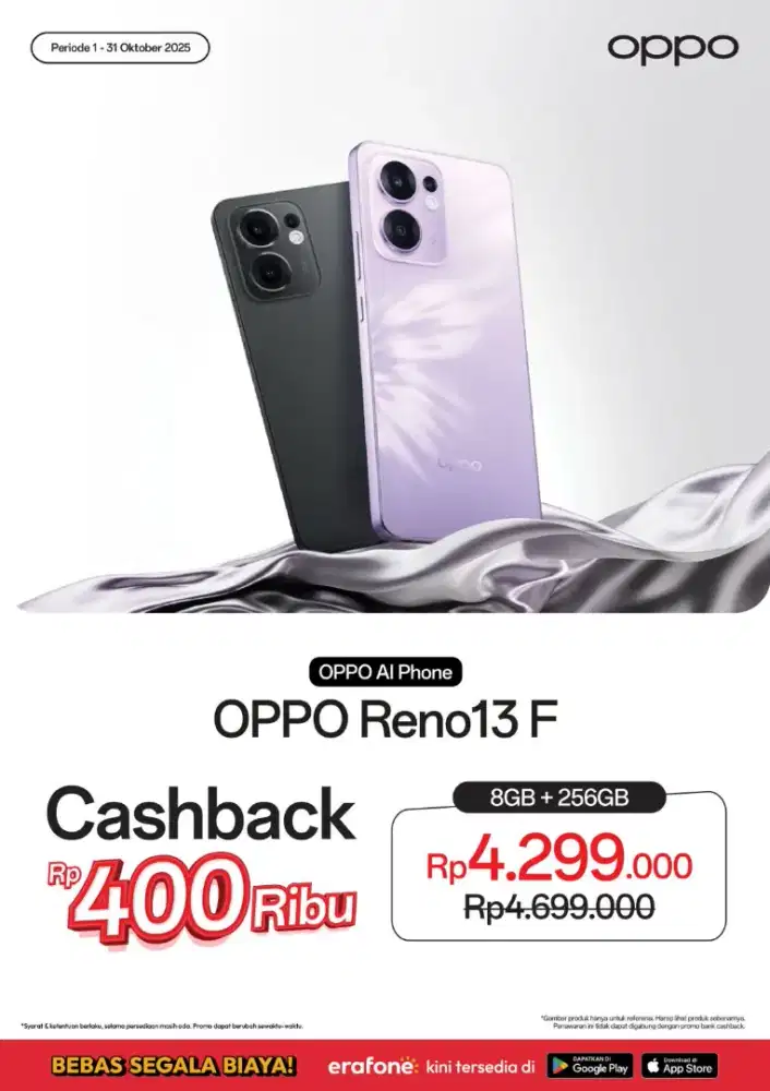 oppo reno 13f dapet cashback 400ribu hanya di erafone lcm