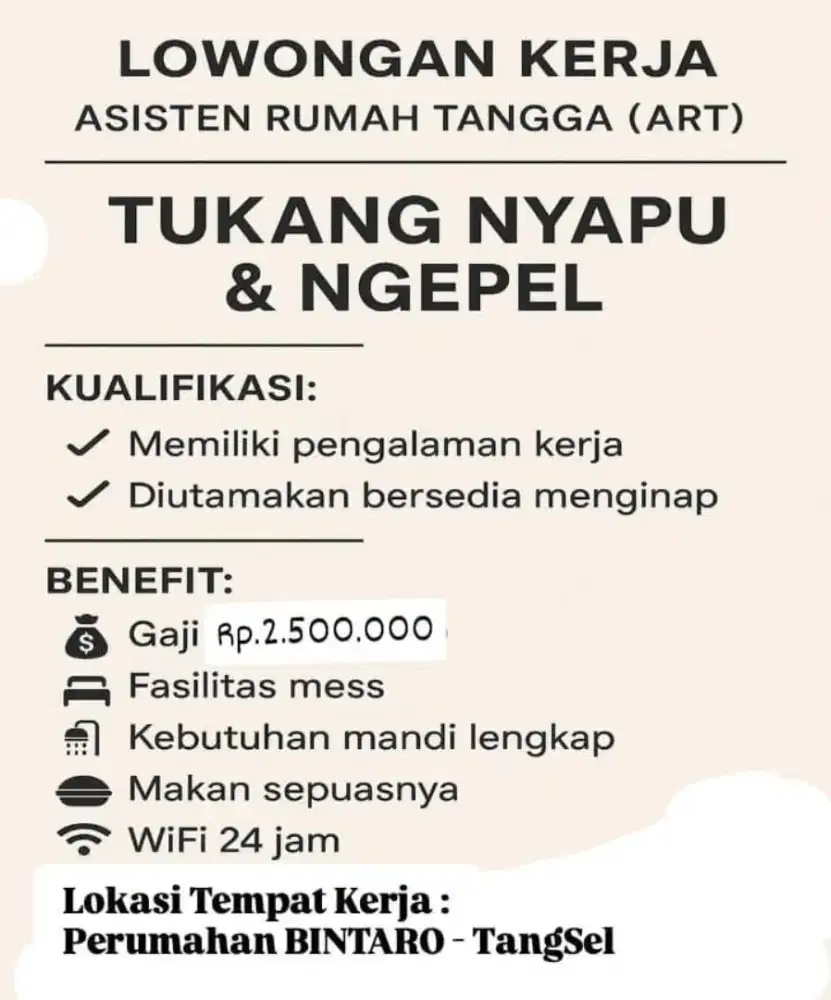 LOWONGAN PEMBANTU ART UNTUK RUMAH SENDIRI
