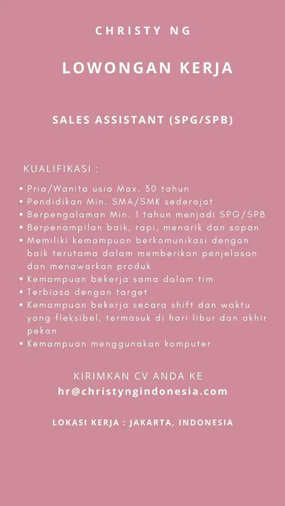 LOKER SPG SPB - MALL GANDARIA CITY JAKARTA SELATAN