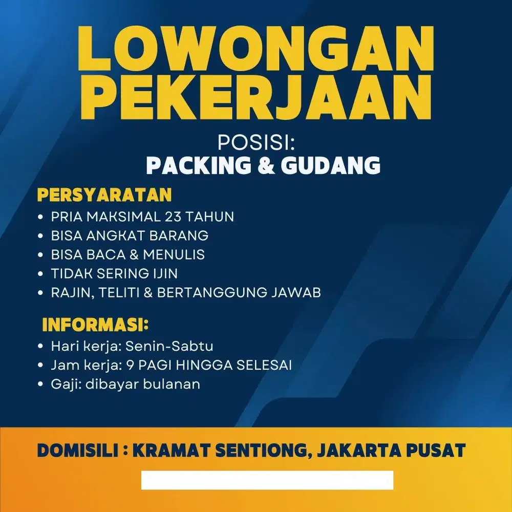 Lowongan Pekerjaan Daerah Kramat, Gudang dan Packing