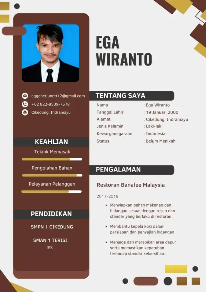 Butuh pekerjaan Driver ataupun restaurant