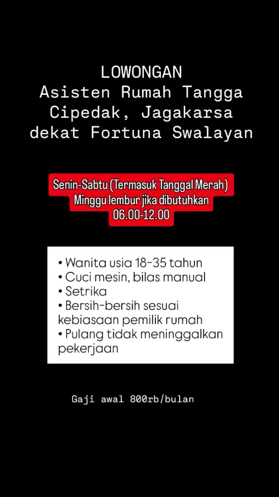 LOWONGAN PEMBANTU / ART