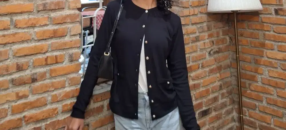 cardigan knit hitam