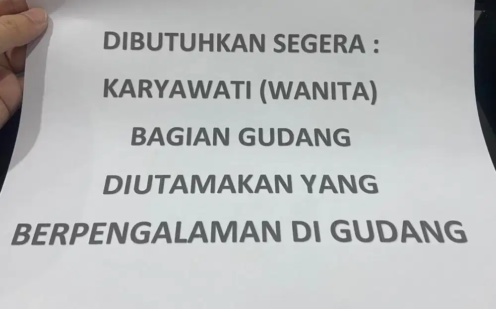 Di Cari Karyawati Untuk Gudang Bahan Baku Sendal