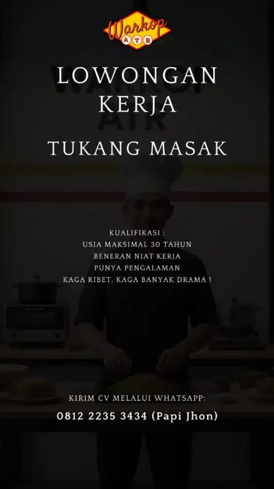 Dibutuhkan Juru masak/Koki