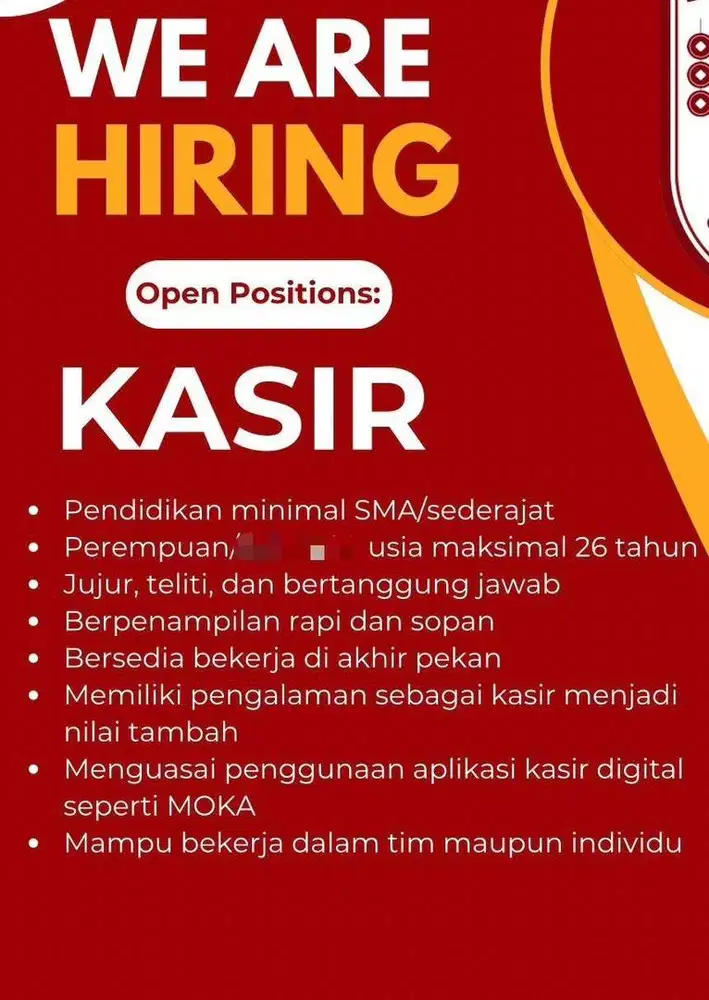 DIBUTUHKAN KASIR SEGERA