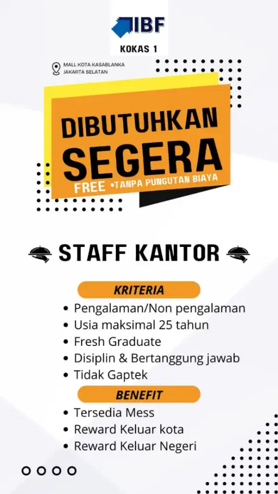 Di butuhkan Staff kantor