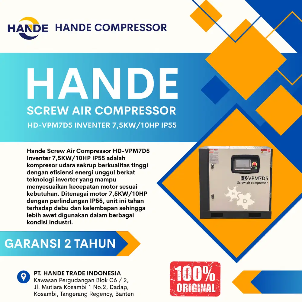 Hande Screw Air Compressor HD-VPM7D5 Inventer 7,5KW/10HP IP55 8 Bar