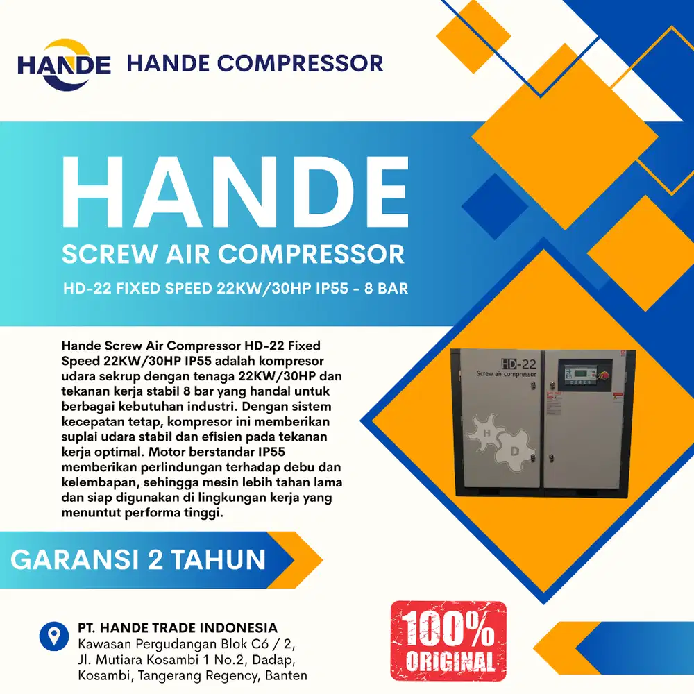 Hande Screw Air Compressor HD-22 Fixed Speed  22KW/30HP IP55 8 Bar