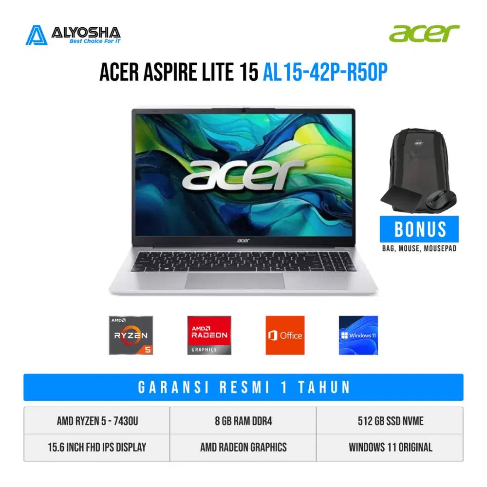 Acer Aspire Lite 15 AL15 42P R50P Ryzen 5 7430U 8GB SSD 512GB 15.6″