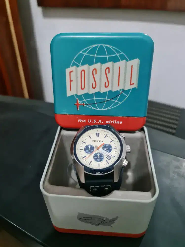 Fossil coachman CH3051 chrono tgl aktof leather strap ori mulus sby