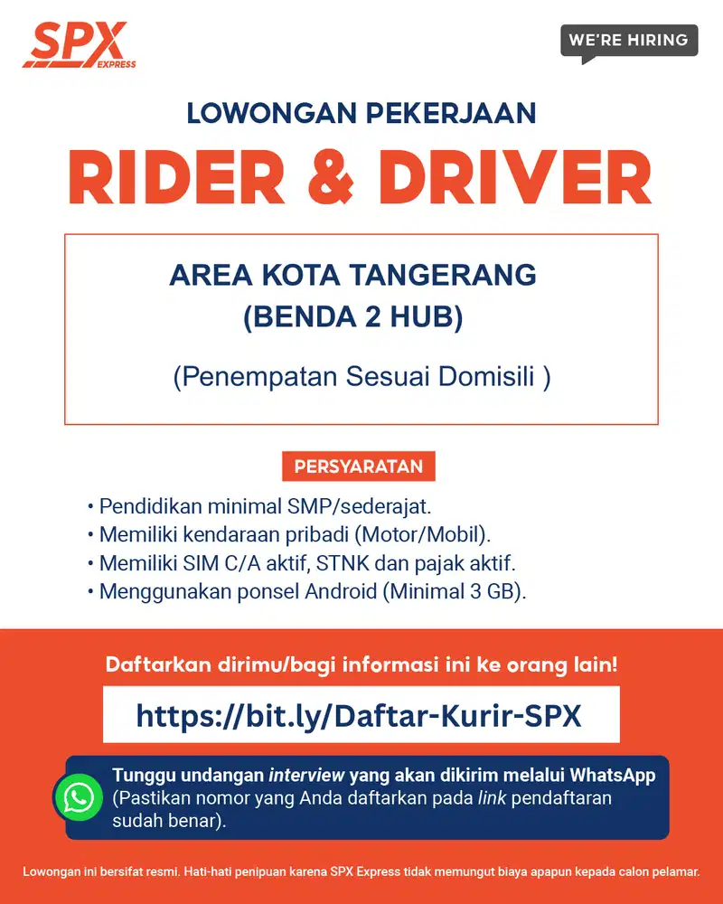 DIBUTUHKAN SEGERA KURIR SPX EXPRESS
