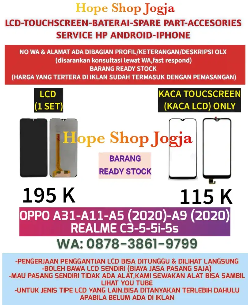 Baterai-LCD Oppo A31-A11-A5 (2020)-A9 (2020)-Realme C3-5-5i-5s