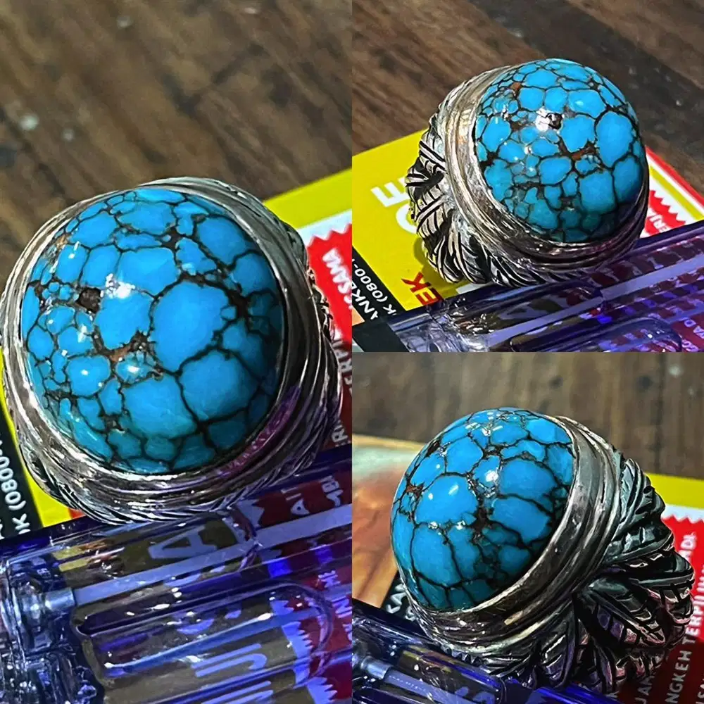Cincin Natural Turquoise Phyrus Pirus Mesir Ceplok Kuro