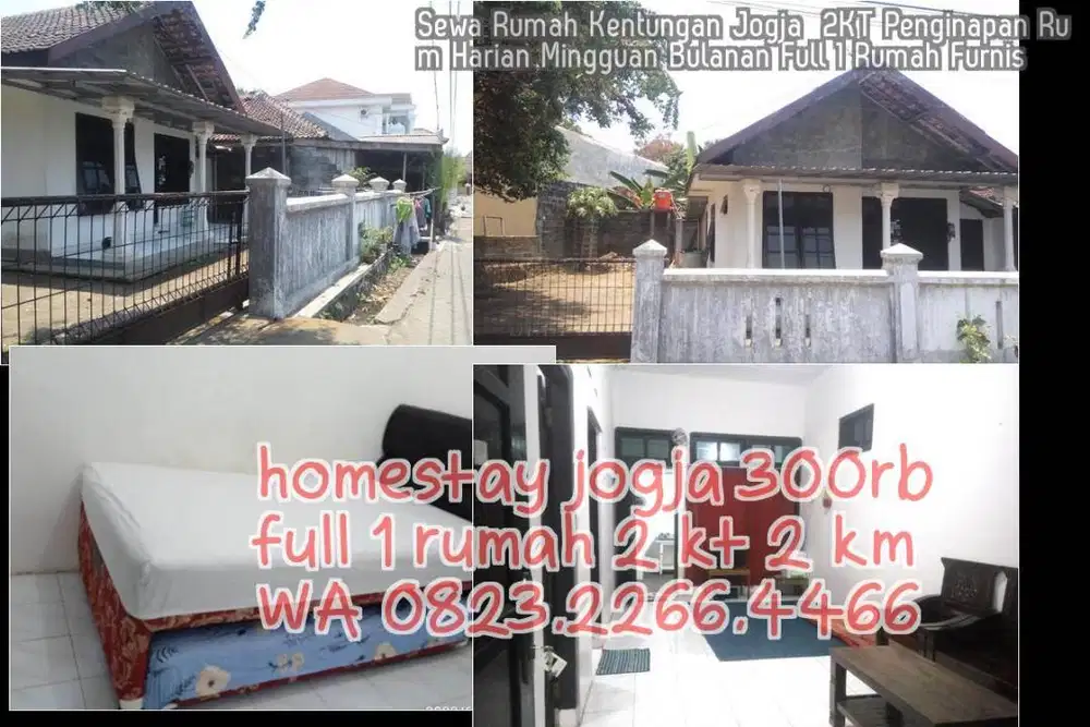 Sewa Rumah Kentungan Jogja  2KT Penginapan Rum Harian Mingguan Bulanan