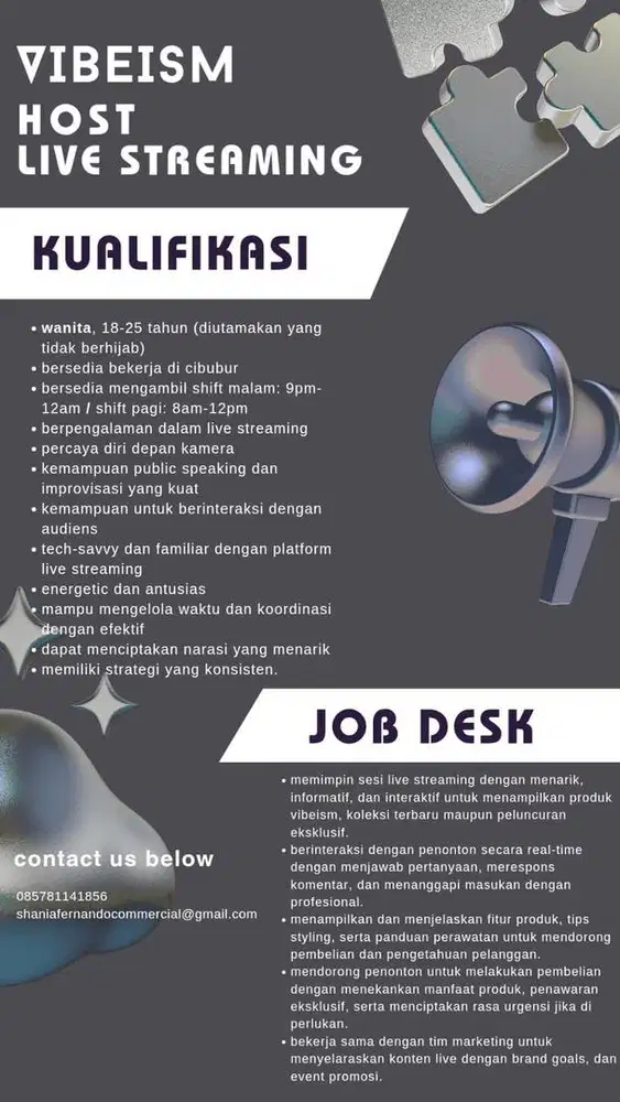 Lowongan kerja Host live streaming