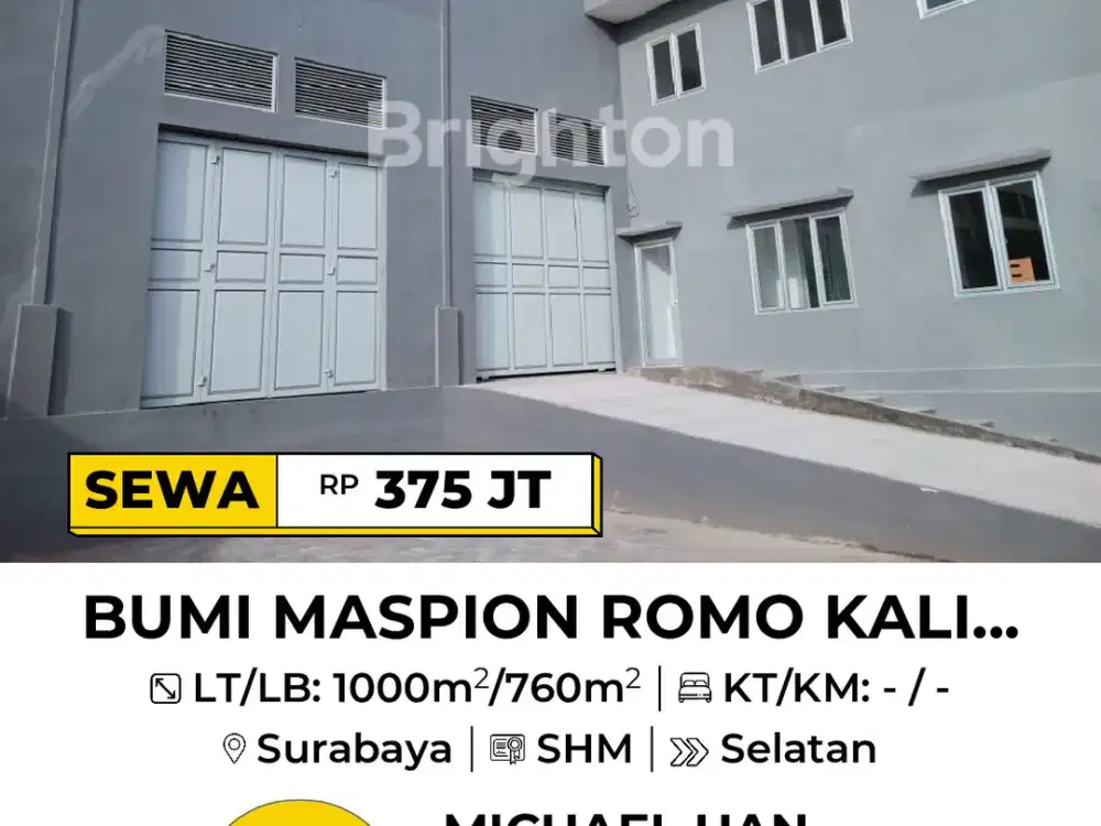 Siap pakai Disewakan gudang bangunan baru Pergudangan Bumi maspion