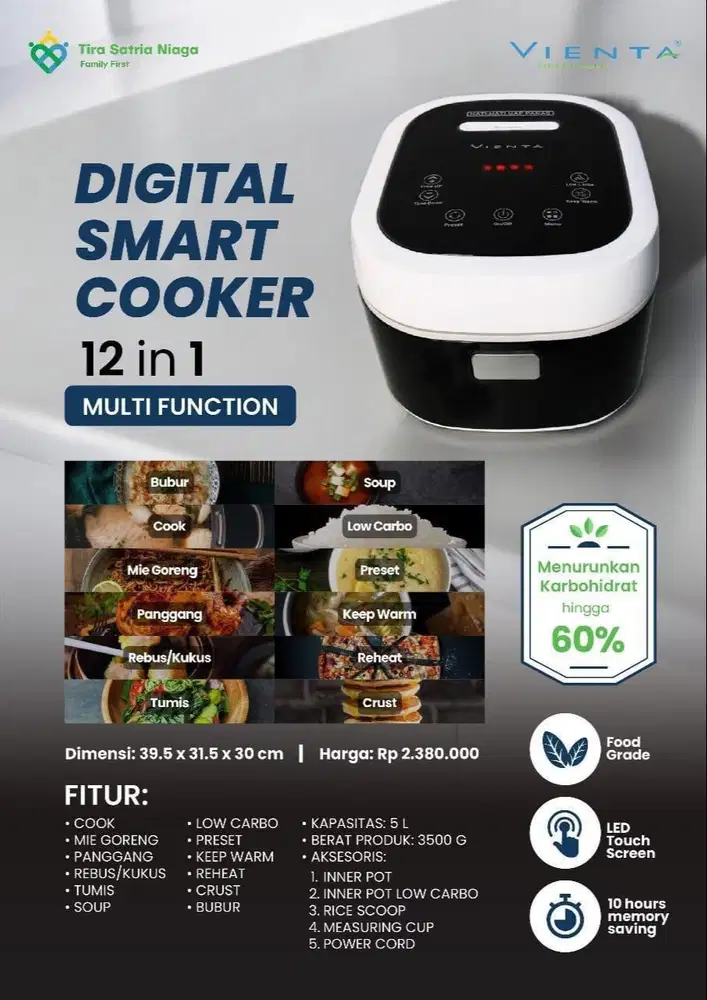 rice cooker digital touch screen low carbo original vienta