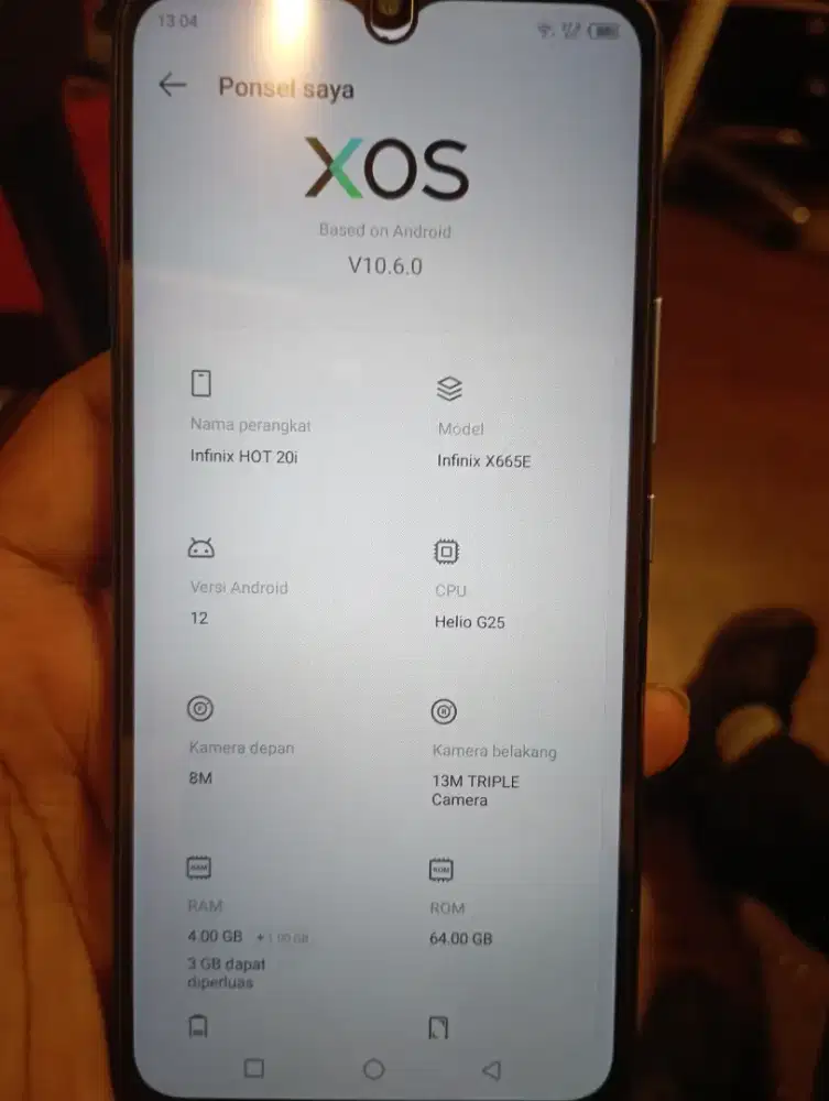 Infinix hot 20i ram 4+3/64gb