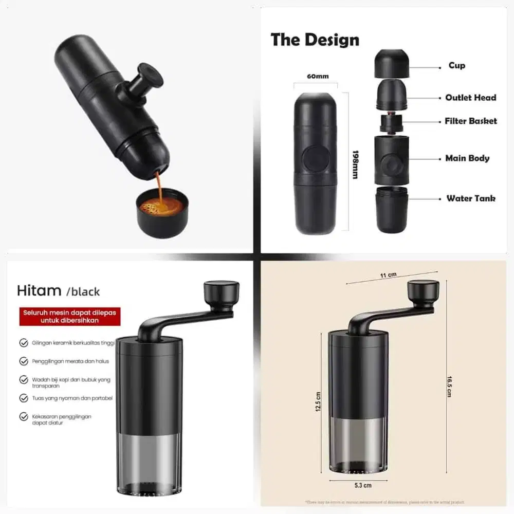 Portable Espresso Coffee & Grinder Kopi Portable