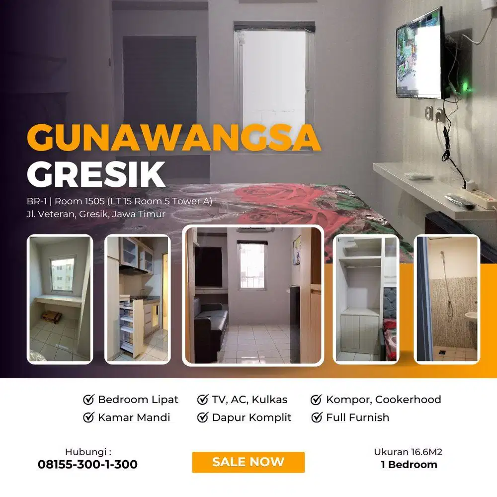 Dijual Apartemen 1BR Gunawangsa Gresik Tower A Lt 15 Room 05