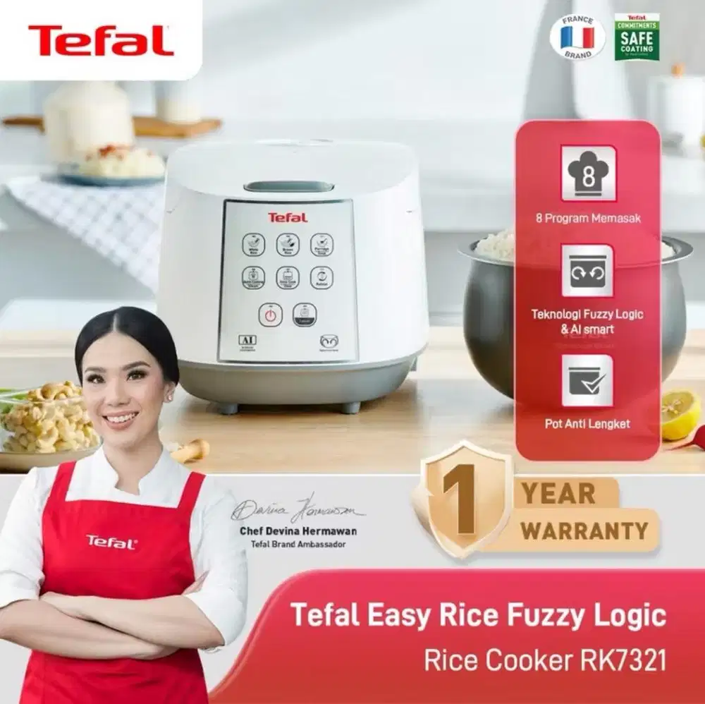 Tefal Rice Cooker Digital 1.8 Liter 8 Program Memasak RK7321 magic com