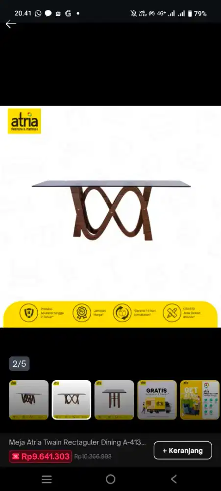 Meja Atria Twain Rectaguler Dining A-4137200*100*76Cm Clear Glass