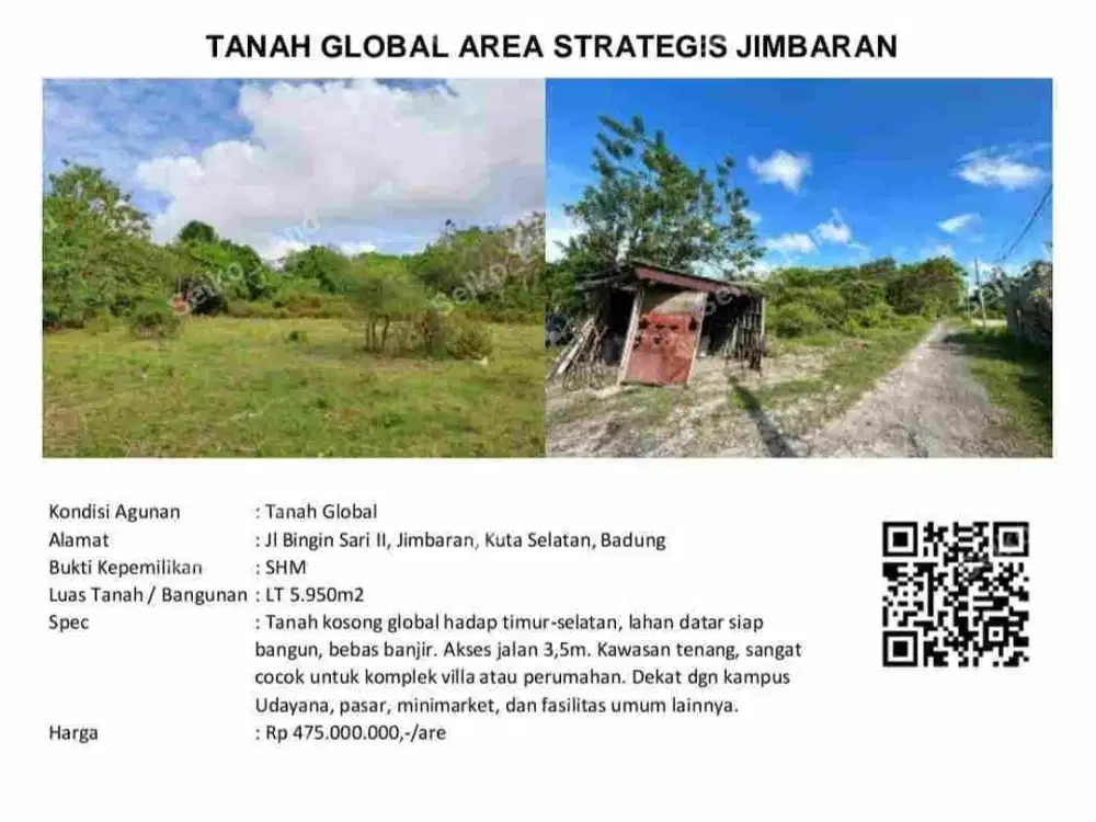 Tanah Murah + Luas Lokasi Strategis Di Jimbaran, Cocok Untuk Villa & Investasi