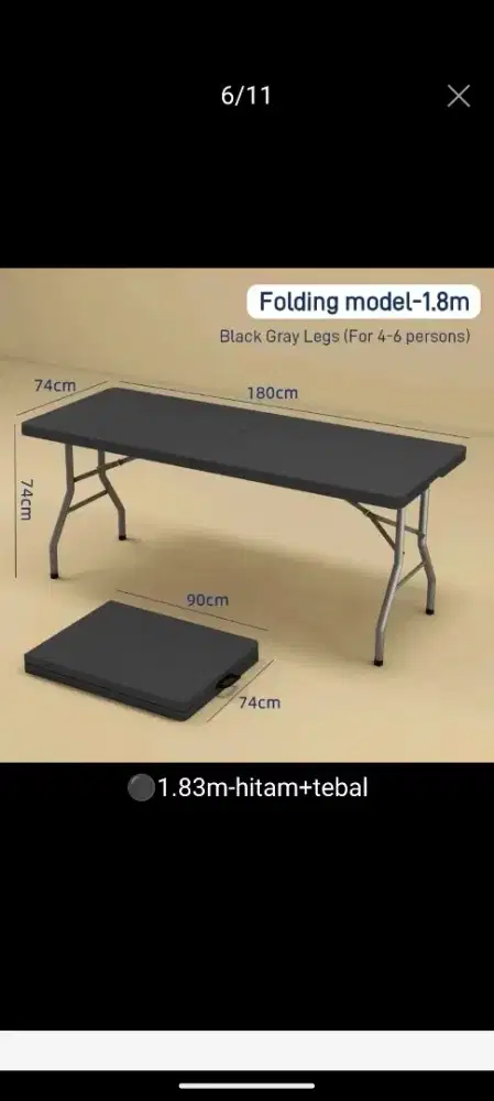 Meja Portable Uk 1,83m Warna Hitam Tebel dan kokoh