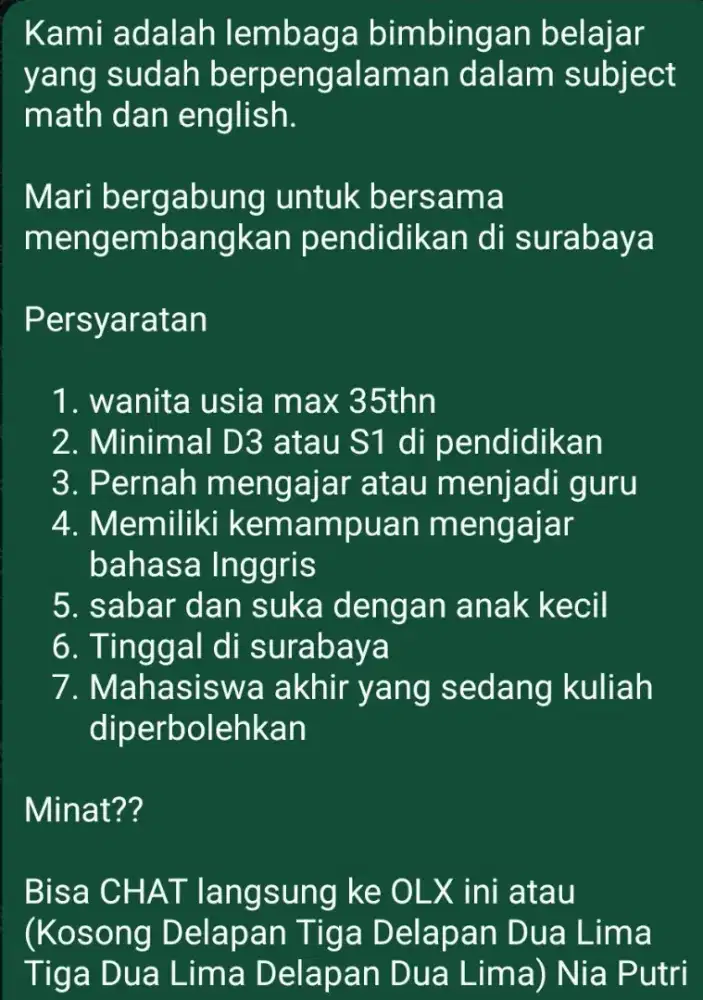 Dicari tenaga pengajar