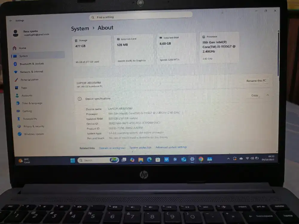 Laptop HP 240 G8 I5 1135G7 8GB 512GB W11 14.0FHD
