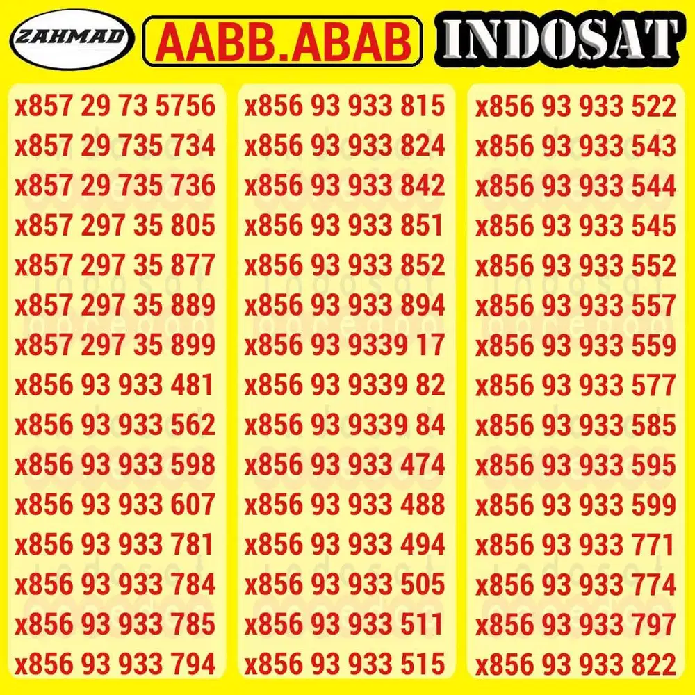 ISAT-B) NOCAN Indosat AABB ABAB ABBA kartu perdana nomor cantik IM3 mu