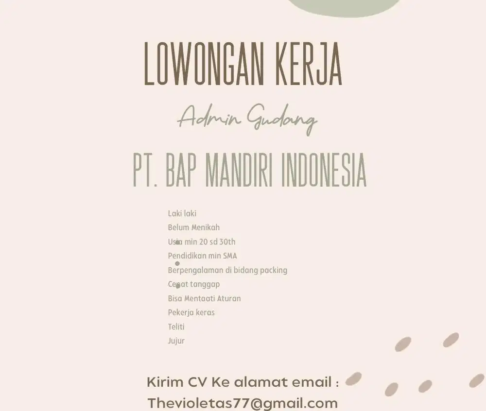 LOWONGAN ADMIN GUDANG