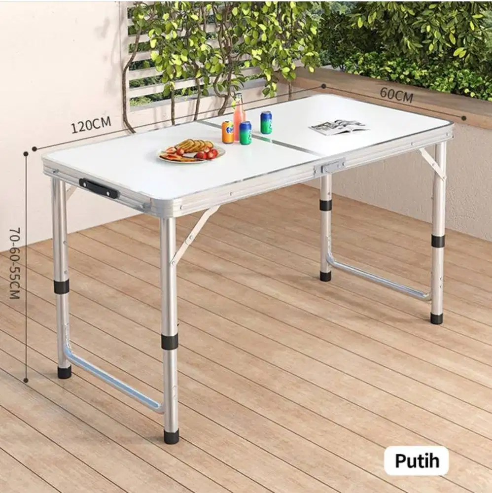 Meja lipat putih portable model koper untuk usaha jualan